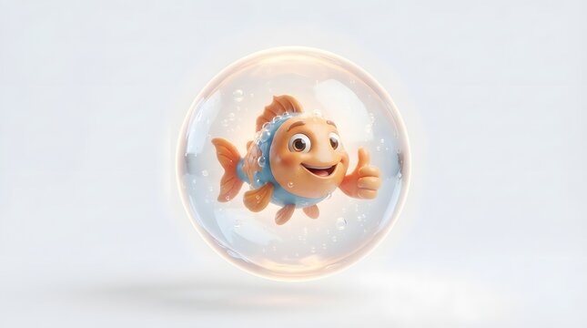Cartoon fish waving in a bubble