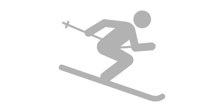 Dynamic light gray skier icon depicting winter sports and outdoor recreation.