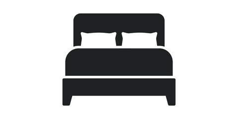 Double bed furniture icon in black silhouette for hotel and bedroom interior planning applications. © 扁平化图标 