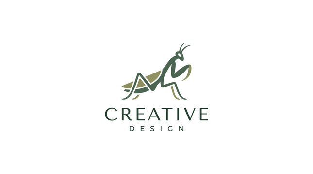 Creative praying mantis logo with text.
