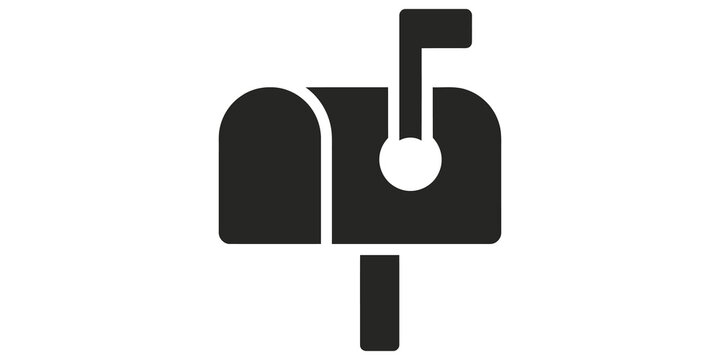 Rural black mailbox vector icon with flag up symbolizing new mail or communication isolated on transparent background.