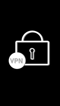 Vpn lock icon animation on black background White vpn lock icon digital security Vpn lock icon technology graphic on black background for privacy