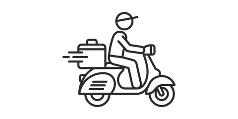 Scooter delivery driver line icon, fast transport service on a moped, black outline on transparent background. © 扁平化图标 