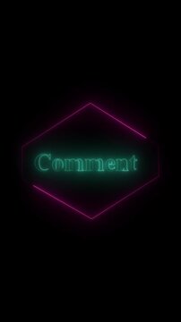 Comment logo animation with neon hexagon Comment logo digital social media icon Comment logo technology interface graphic on black background for engagement