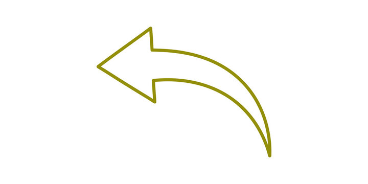 Yellow curved arrow pointing left on a transparent background for design.