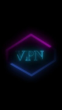 Vpn logo animation with neon hexagon Vpn logo digital security icon Vpn logo technology interface graphic on black background for privacy
