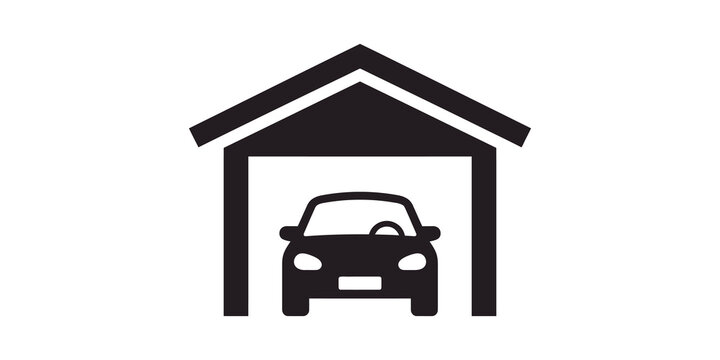 Car inside garage house structure icon for residential storage and vehicle protection maintenance concepts.