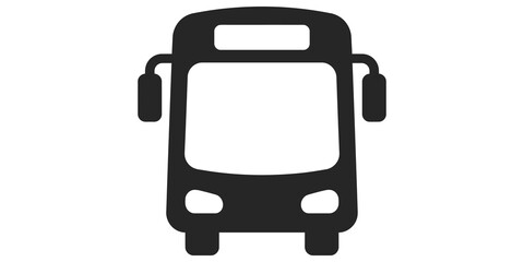 Naklejka premium Front view black bus icon for public transport schedule and urban mobility graphic design.