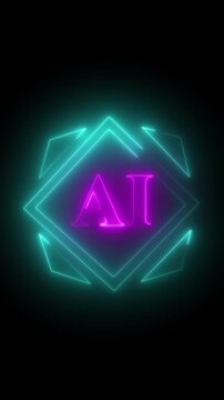 Ai logo animation with neon geometric shapes Ai logo artificial intelligence digital symbol Ai logo technology interface graphic on black background