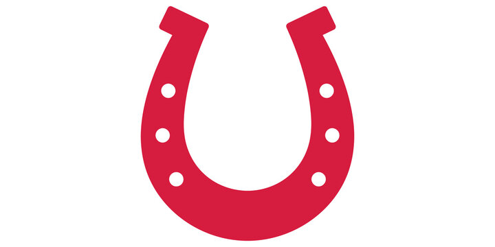 Red horseshoe icon graphic element isolated on transparent background for luck and equestrian design concepts.