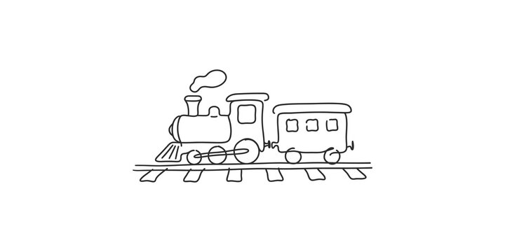 Steam train engine toy drawing sketch for children educational book art.