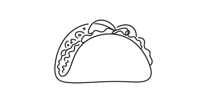 Taco line art drawing sketch isolated on transparent background design element.