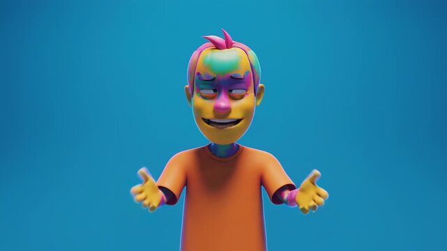 Animated character with expressive gestures in studio lighting for explainer videos