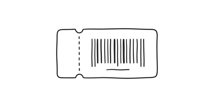 Ticket graphic featuring black barcode sketch for event access management.