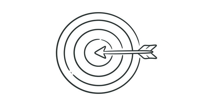 Archery target with arrow in bullseye line art icon for sport competition.