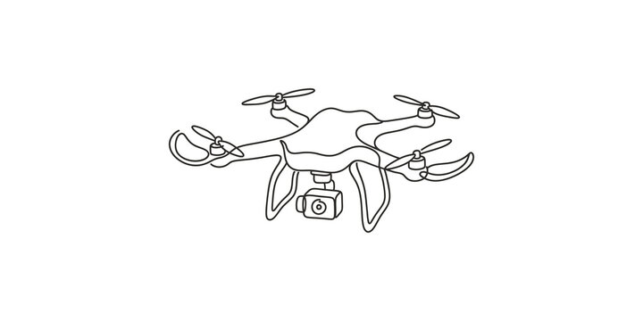 Quadcopter drone icon with camera for aerial photography tech services.