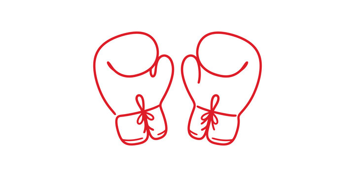 Pair red boxing gloves line art design for sports training equipment icon.