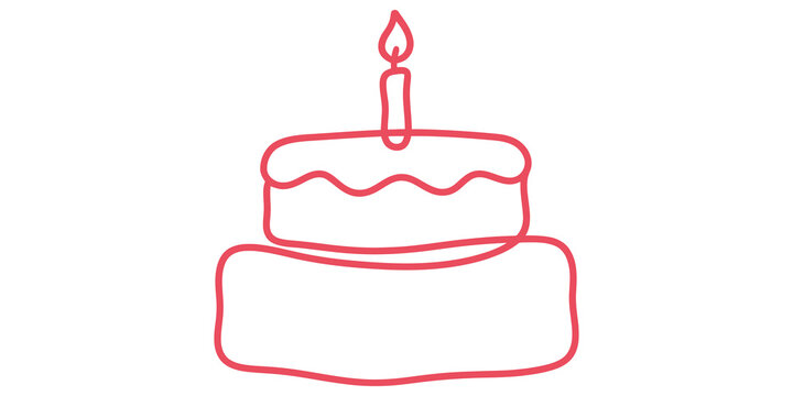 Two tier birthday cake pink line drawing icon for party celebration.