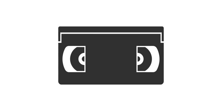 Retro vhs video cassette tape icon in dark gray for media playback.