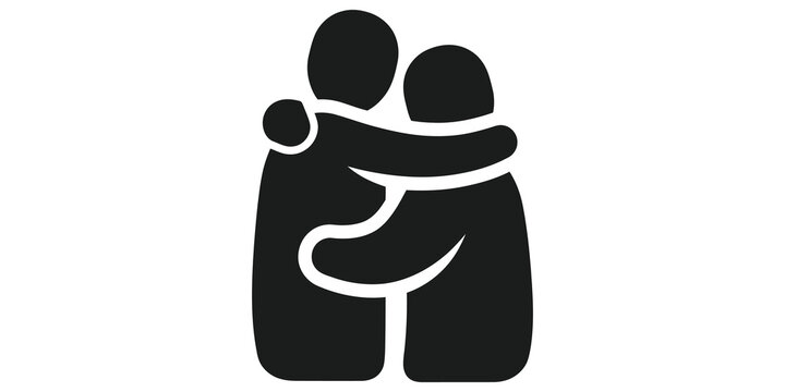 Two people hugging silhouette black icon for support and friendship art.