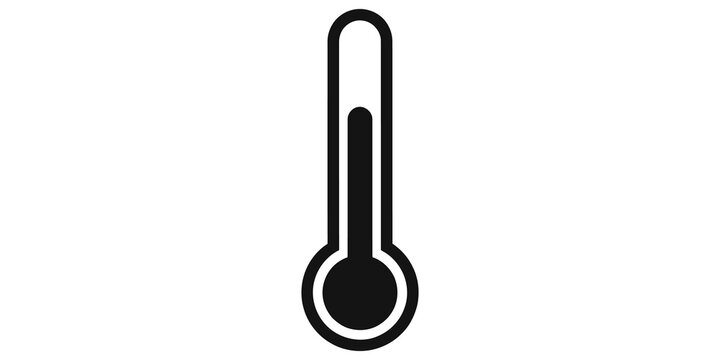 Black thermometer icon simple symbol medical temperature measurement tool.
