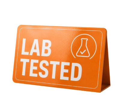 Lab Tested Orange Table Sign Isolated on transparent Background, 3D Laboratory Testing and Quality Control Display