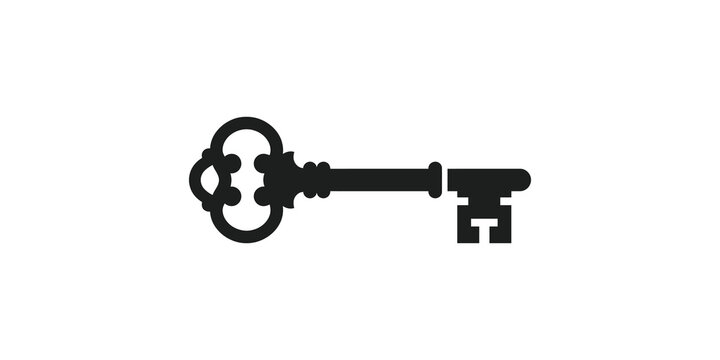Black vintage skeleton key icon representing security or access.