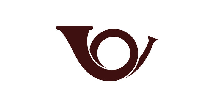 Vintage dark brown post horn symbol denotes traditional mail service.