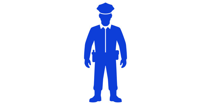 Blue police officer silhouette represents law enforcement authority.