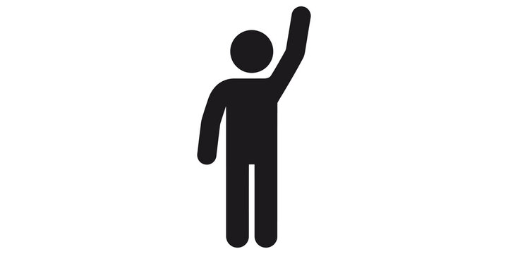 Black stick figure raising hand in agreement or for attention illustration.