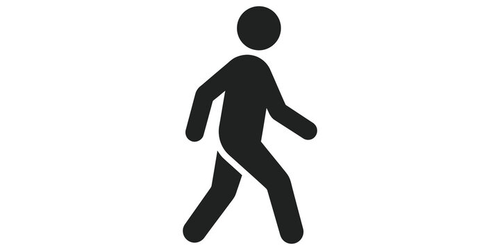 Black stick figure walking forward in simple human movement illustration.