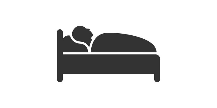 Sleeping person on bed dark icon design for hotel and rest environment.