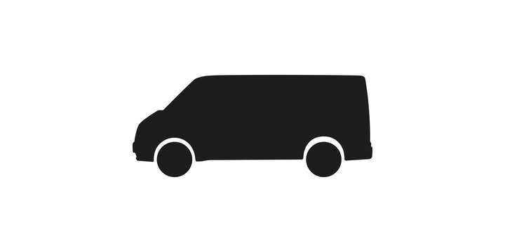 Delivery van black silhouette icon for logistics and transport logo.