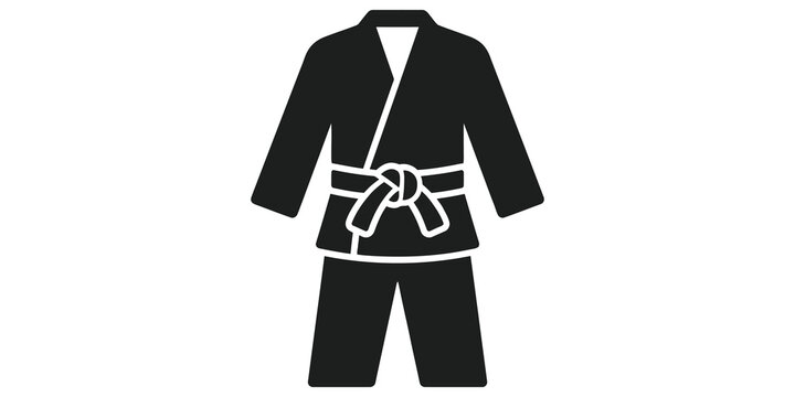 Martial arts uniform kimono black icon for judo karate combat training.