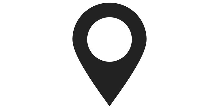 Map pin pointer icon black silhouette for navigation and location tracking.