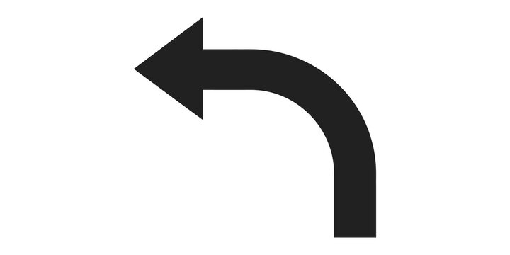 Black arrow pointing left and curving downward is navigation icon.