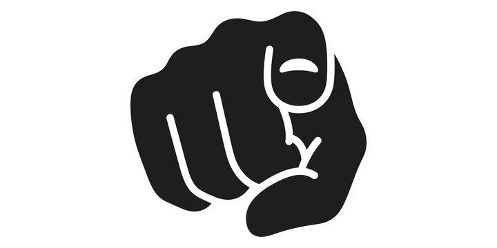 Pointing finger gesture black silhouette icon for user interface design.