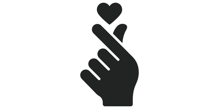 Korean finger heart hand sign black silhouette symbol for love fans.