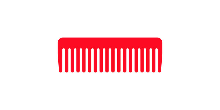 Red plastic hair comb icon features wide teeth for grooming routine.