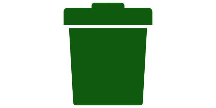 Trash can in deep green on transparent background for waste disposal.