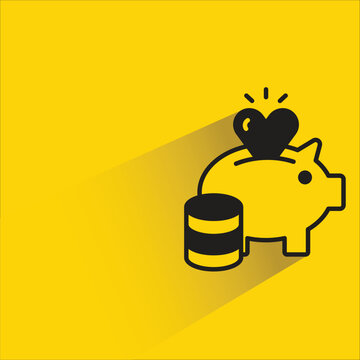 piggy bank icon with shadow on yellow background