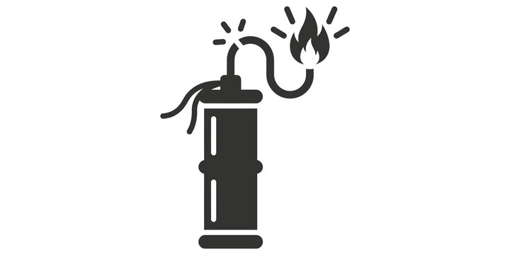 Bomb explosive device with burning fuse icon for hazard warning sign.