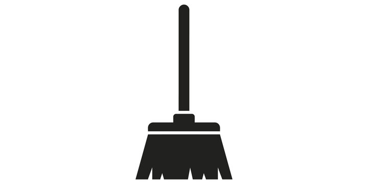 Classic black broom icon for cleaning services and housekeeping needs.