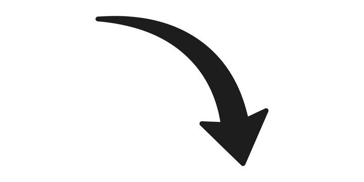 Curved black arrow icon pointing down for directional user interface.