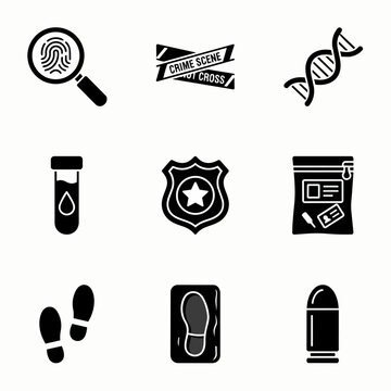 Forensic Investigation and Crime Scene Evidence Icons Set