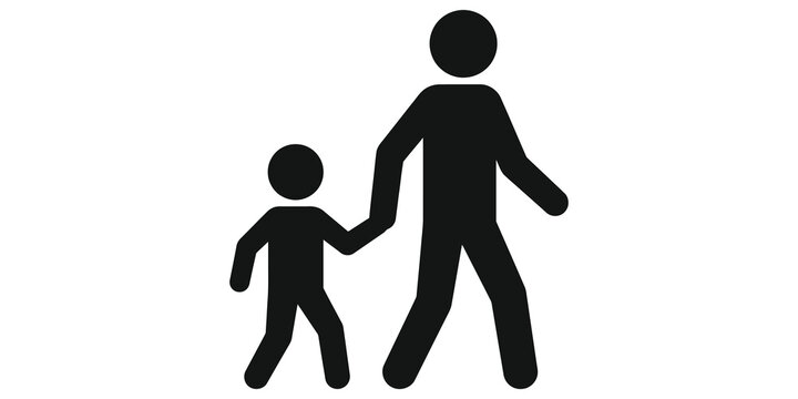 Pedestrian walking icon with black color for road signs and navigation.