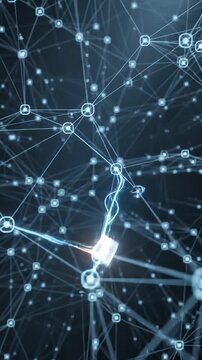 Abstract digital network with glowing connected nodes technology background