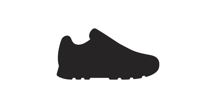 Black sneaker shoe silhouette icon for sports and fitness branding.