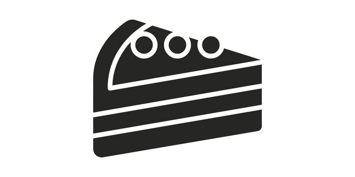 Layered cake slice icon with frosting and cherry topping for bakery.