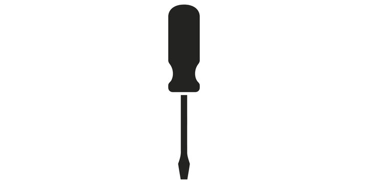 Black screwdriver silhouette icon isolated for manual repair task usage.